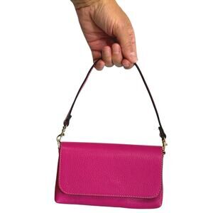 Italian Leather Micro Mini Shoulder Bag Barbie Pink Clutch Elle Small Purse MINT